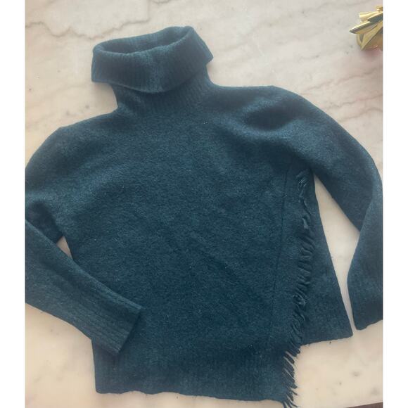 3.1 Phillip Lim Dark Green‎ Wool Blend Turtleneck Fringe Sweater - Picture 8 of 9